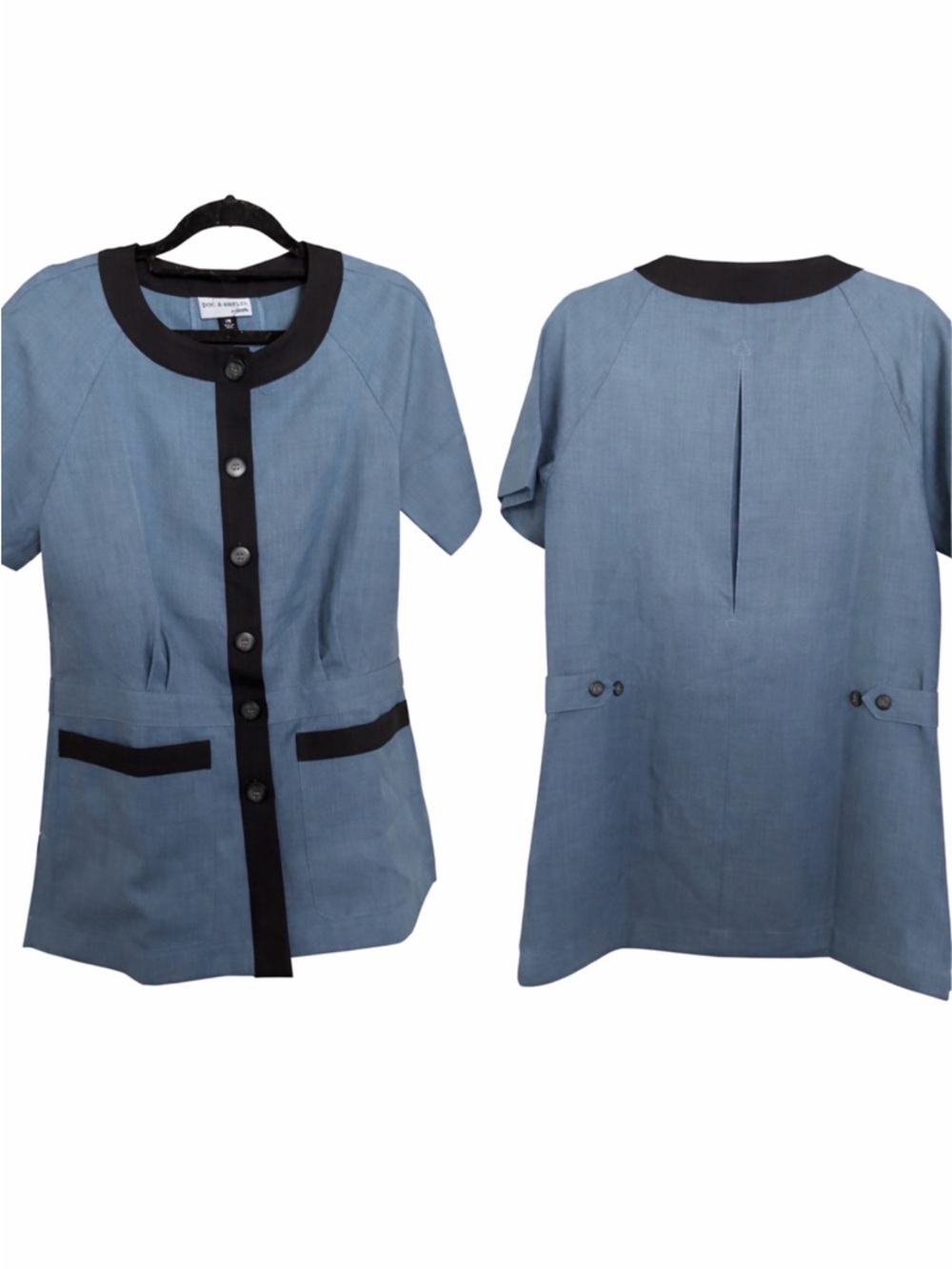 Blue Contrast-Trim Button Front Tunic Top